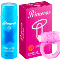 Primeros lubrikant Pure Aqua, kondomy Innocent a vibrační kroužek jako dárek zdarma