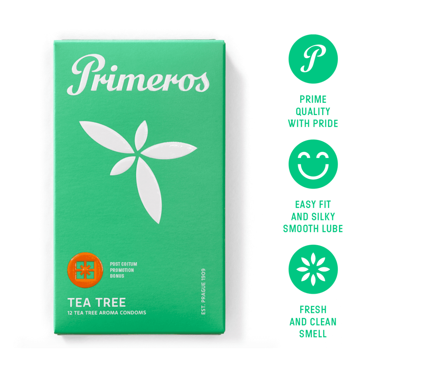 Primeros lubrikant Tea Tree, kondomy Tea Tree a vibrační náprstek jako dárek zdarma