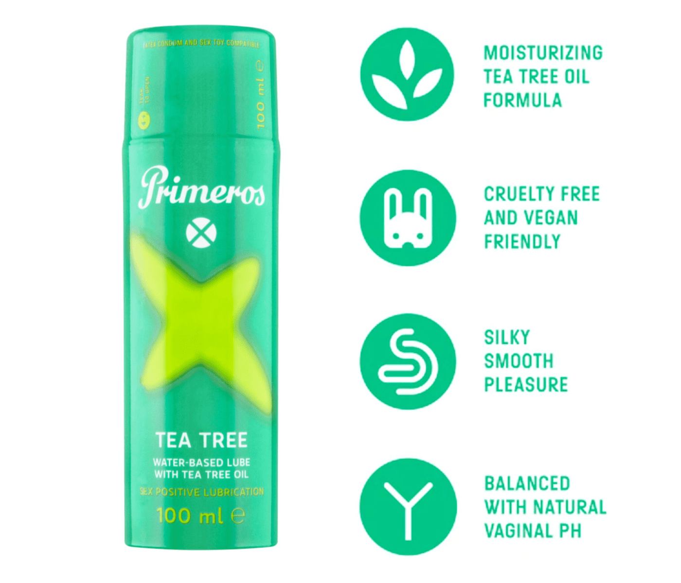 Primeros lubrikant Tea Tree, kondomy Tea Tree a vibrační kroužek jako dárek zdarma